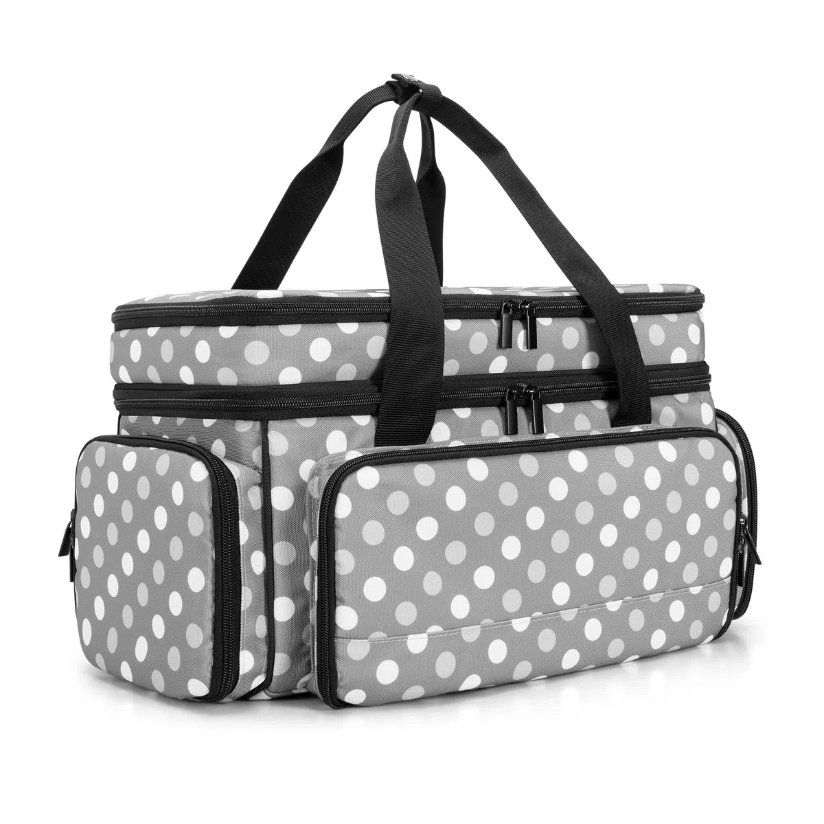 Luxja Grande Borsa da Cucito a 2 Strati con 5 Divisori Staccabili, Borsa Organizer per Cucito per Accessori da Cucito (Solo Borsa), Punti Grigi