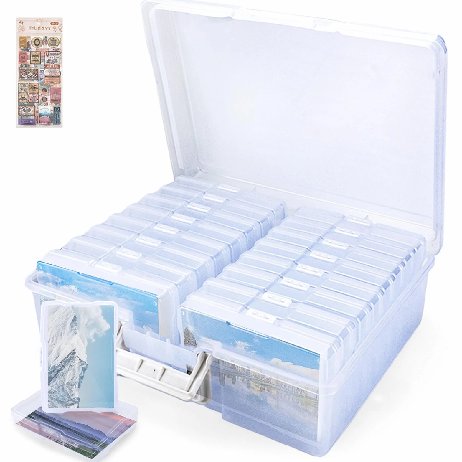 USHOP LScatola Portafoto 38 x 35 cm,Custodia per Foto con 16 Scomparti Interni,Organizzatore Fotografico In Plastica per Semi, Cartoline, Fotos, Artigianato