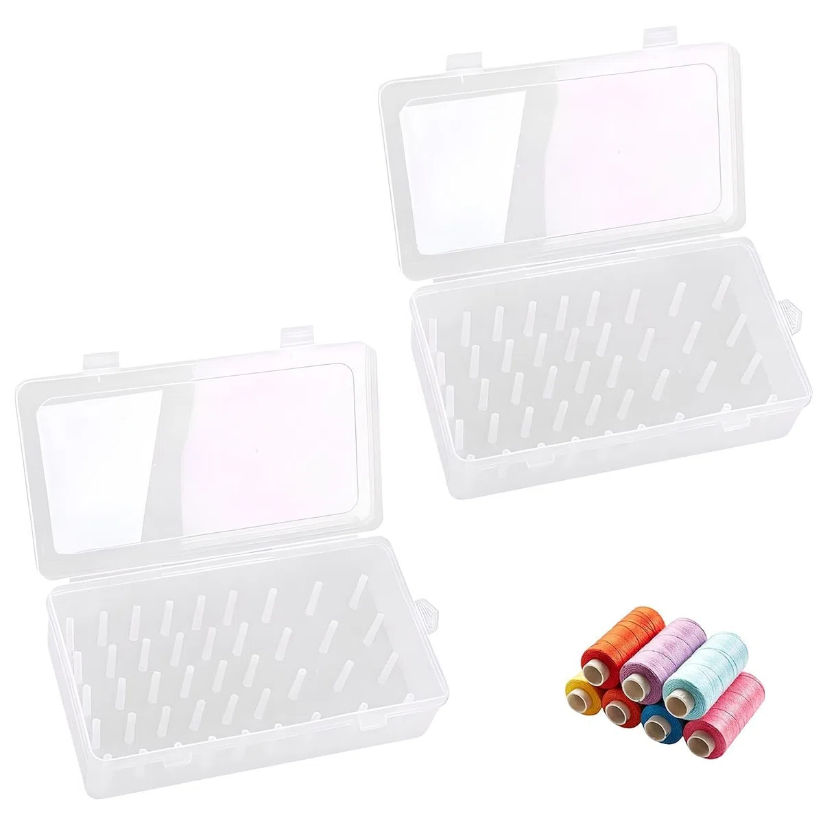 2 pezzi scatola di immagazzinaggio filo cucire, scatola di immagazzinaggio fili ricamati, scatola da cucito trasparente, resistente e durevole, leggera e portatile, può essere utilizzata per riporre