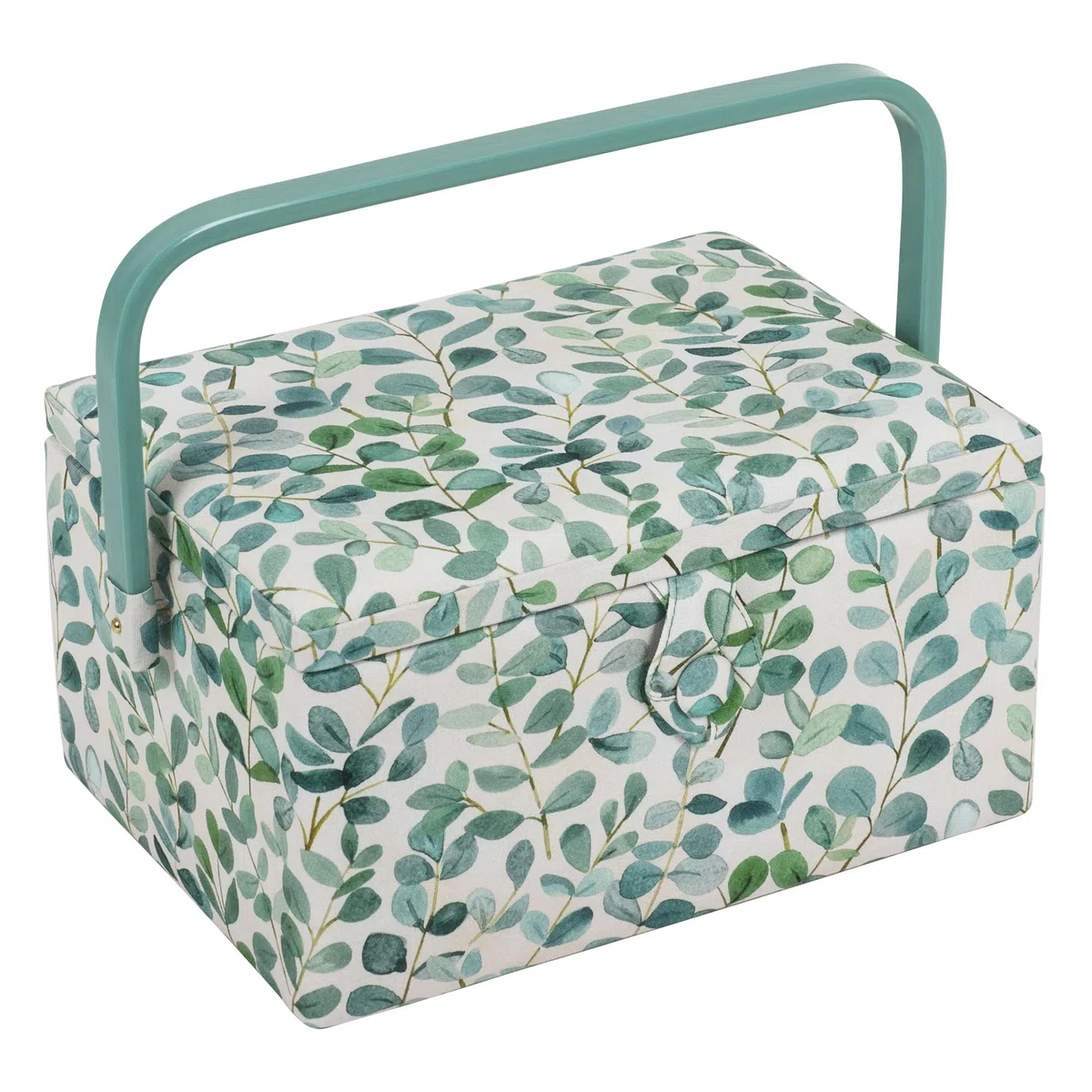 Hobby Gift Scatola Media per Cucito con Manico - Cestino Porta Cucito in Cotone con Scomparti per Strumenti e Accessori Creativi - 18,5 x 25,5 x 14,5 cm, Eucalipto