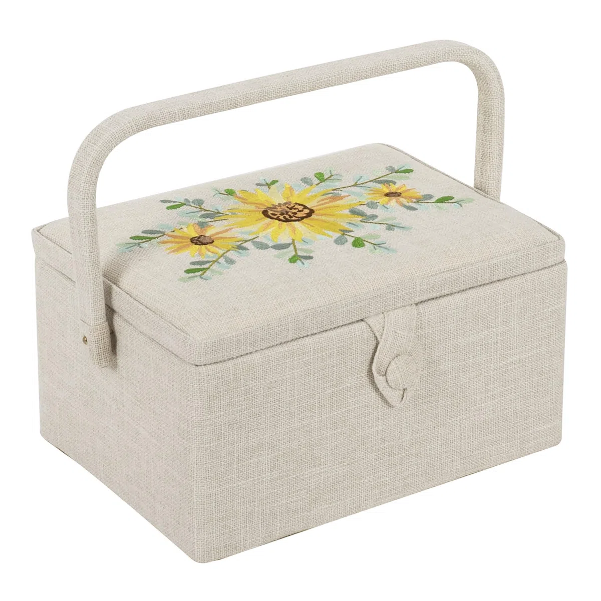 Hobby Gift Scatola Media per Cucito con Manico - Cestino Porta Cucito in Cotone con Scomparti per Strumenti e Accessori Creativi - 18,5 x 25,5 x 14,5 cm, Girasole