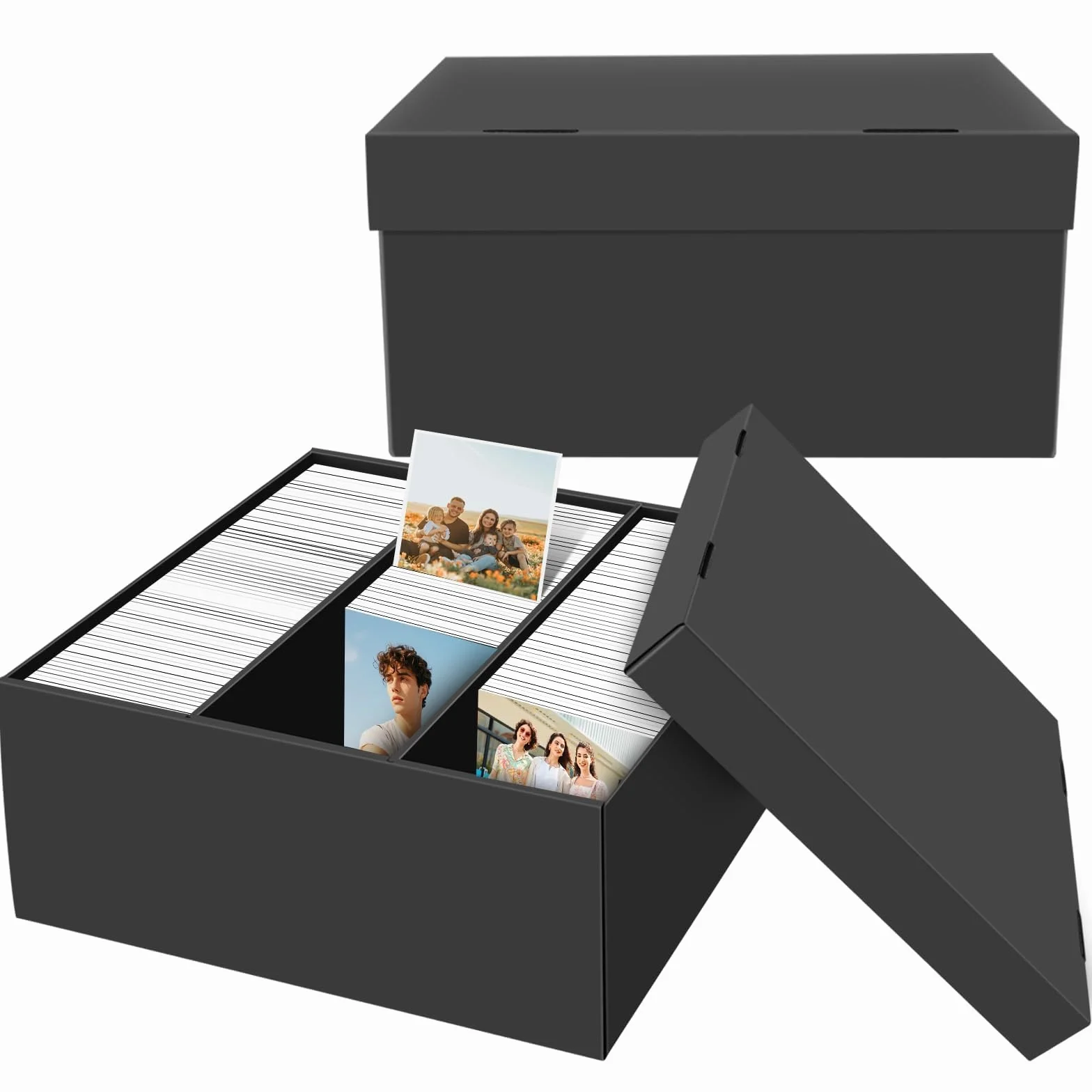 2 Scatola Portafoto per Foto 10 x 15 cm, Organizzatore per Foto Portatile a 3 Comparti con Coperchio, Adatta per la conservazione di foto, cartoline e artigianato