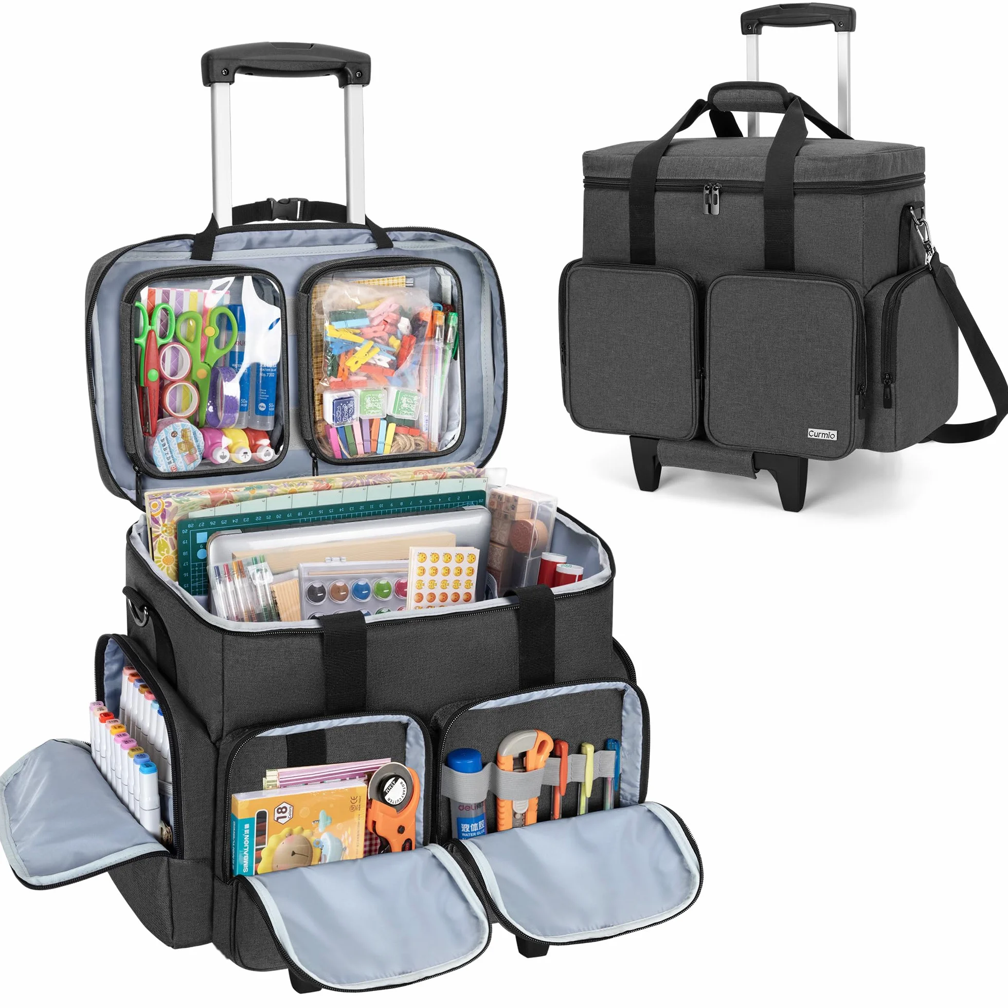 CURMIO Borsa di Stoccaggio per Scrapbooking, Borsa Tote Rotolamento per Materiali per Scrapbooking, Artigianato o Cucito, Nero