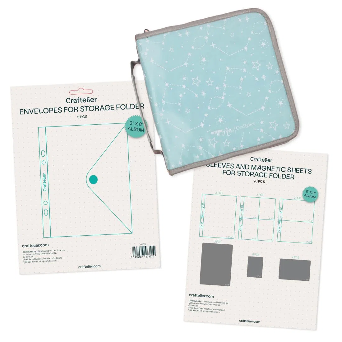 Craftelier - Kit per l'Organizzazione di Timbri e Stampi | Include una Valigetta con 2 Anelli a D, Copertine, Fogli Magnetici e Buste di Plastica | Dimensioni 6" x 8" (15,24 x 20,32 cm)