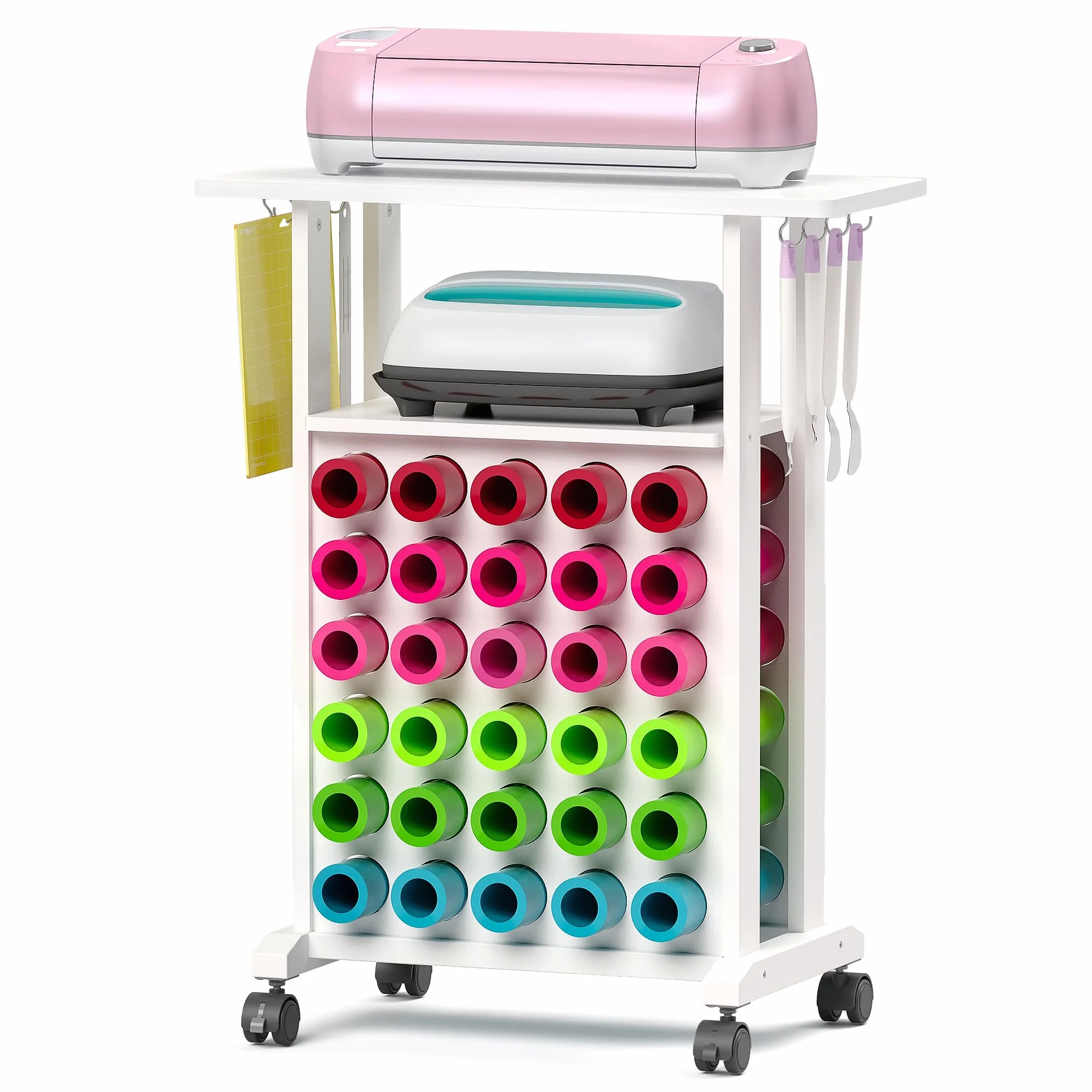 Crafit organizzatore stoccaggio compatible with Cricut, carrello stoccaggio artigianato rotolante con 30 portarotoli vinile postazione lavoro organizzazione tavolo per stanza artigianato casa