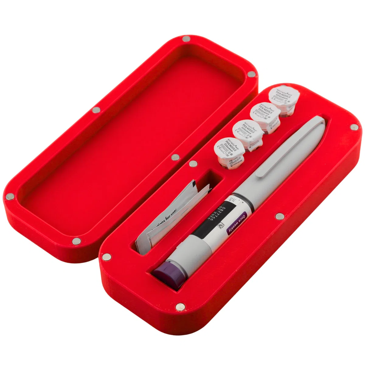 Monjaro, KwikPen - Custodia rigida da viaggio con chiusura magnetica, Rosso, M, Custodia robusta