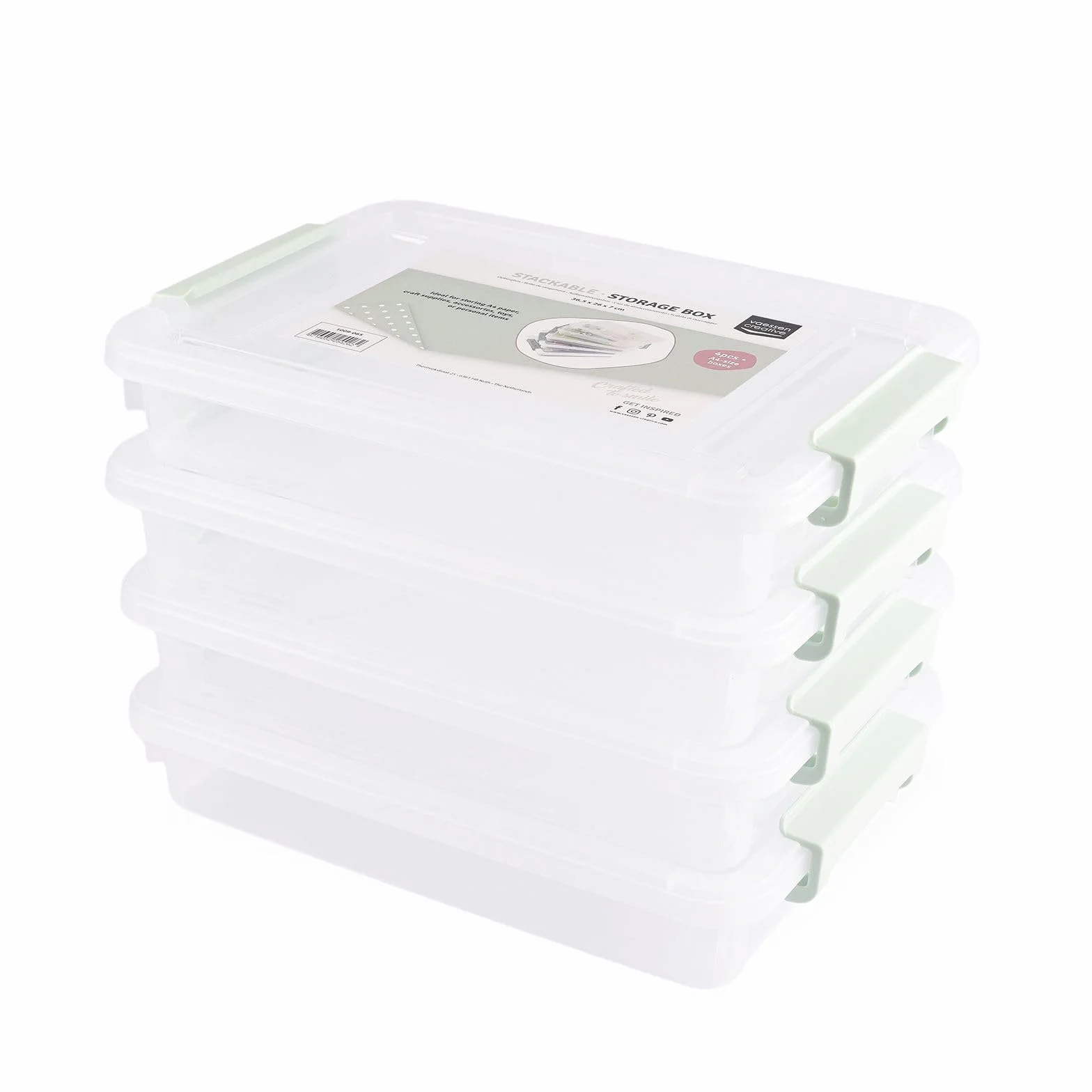 Vaessen Creative Scatola Portadocumenti A4 Plastica - 26 x 36,5 x 7 cm – 4. pz Contenitori Trasparenti per Documenti A4, Materiali Creativi, Gioielli, Giocattoli, Smalti per Unghie Altro