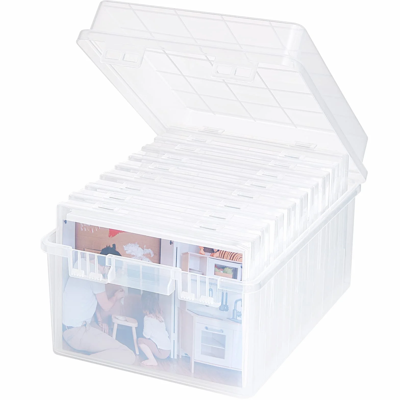 Lifewit Scatola Portafoto da 13x18cm 5R, 9 Scomparti Interna, Organizer Portafoto, Scatola per Semi Artigianato Francobolli con 1 Foglio di Etichette Adesive, Trasparente, 1 Pezzi