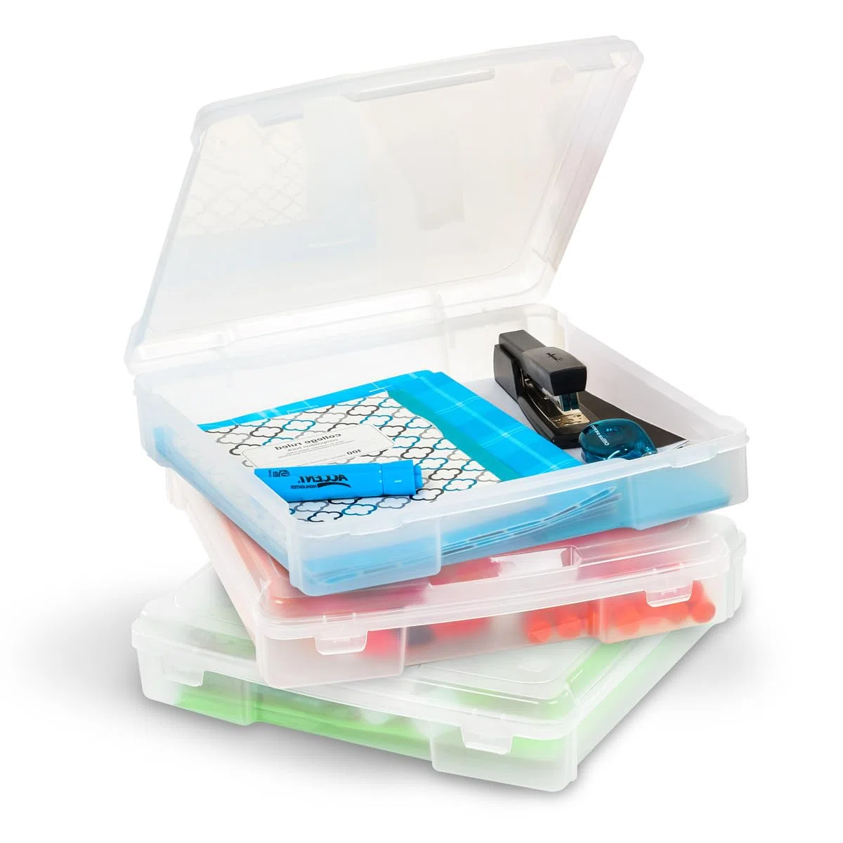 Iris Ohyama, Valigetta Portatile in Plastica, Scatola per Fai da Te, Set di 3 Porta Documenti, Modello SBC-350E, Trasparente