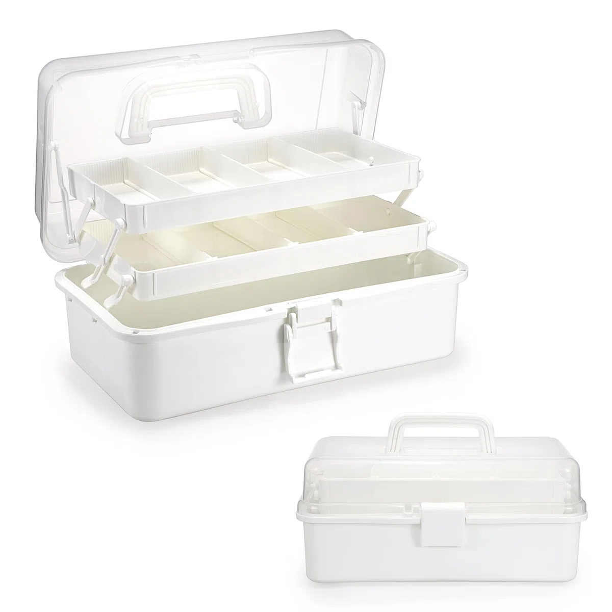 SUMNACON Scatola multiuso a 3 strati, senza BPA, organizzatore portatile con coperchio per attrezzi, penne, medicine e cosmetici, colore bianco