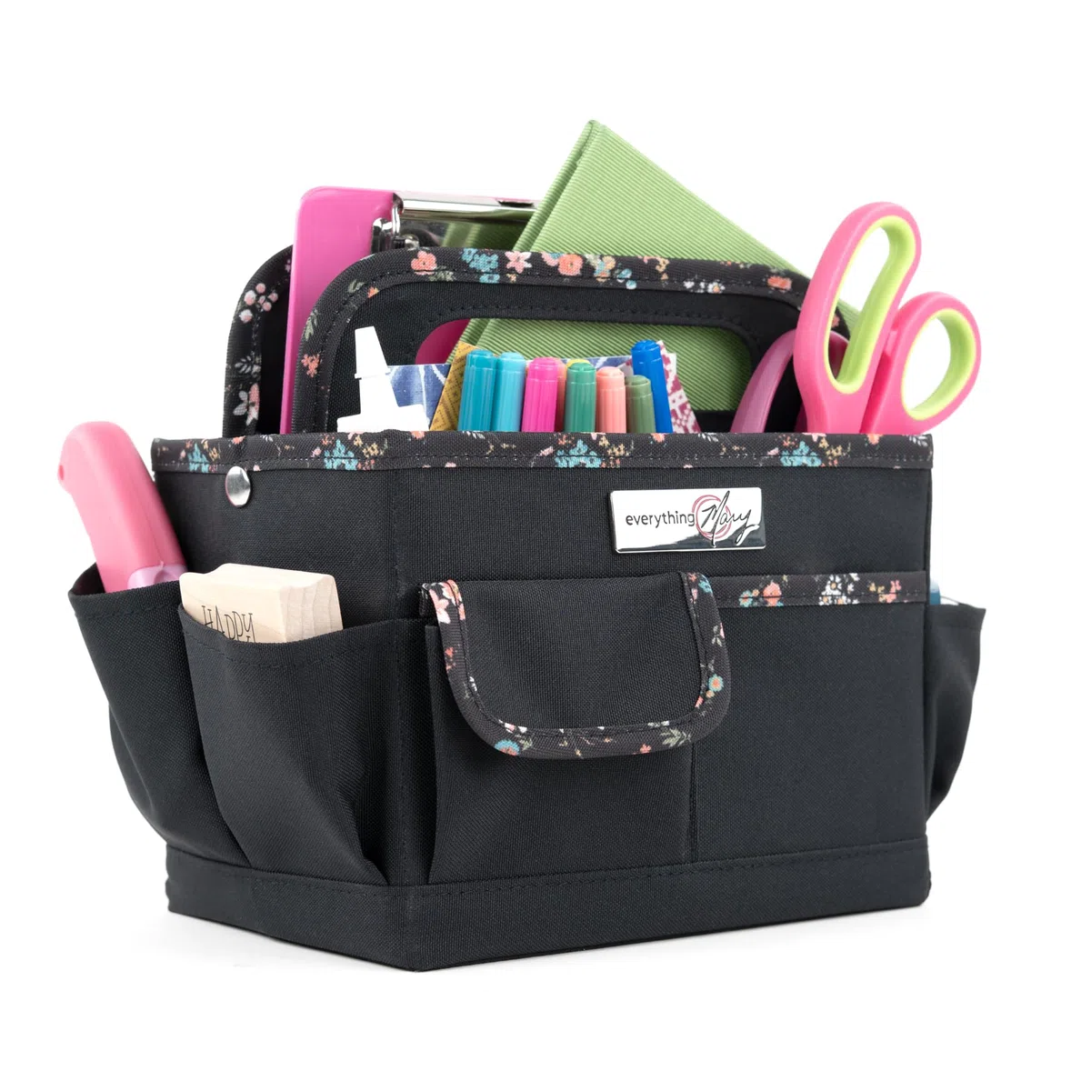 Everything Mary Contenitore per artigianato, nero e floreale, per riporre oggetti artistici e artigianali, borsa organizer per scuola, aula e l'ufficio e la casa, organizzazione per trucchi e