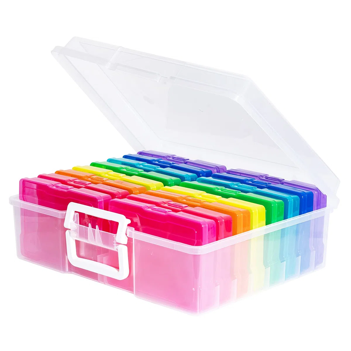 novellinks Custodie per foto trasparenti 10,2 x 15,2 cm e custodia trasparente per artigianato con manico - 16 custodie interne in plastica (multicolore)