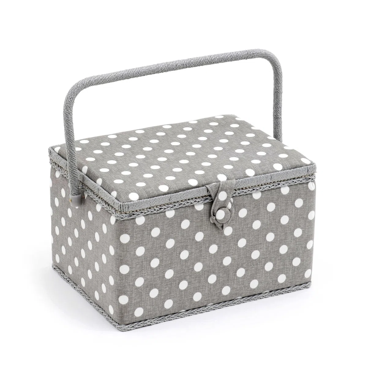 Hobby Gift Scatola Grande per Cucito con Manico - Cestino Porta Cucito in Cotone con Scomparti per Strumenti e Accessori Creativi - 23,5 x 31 x 20 cm, Pois Grigi
